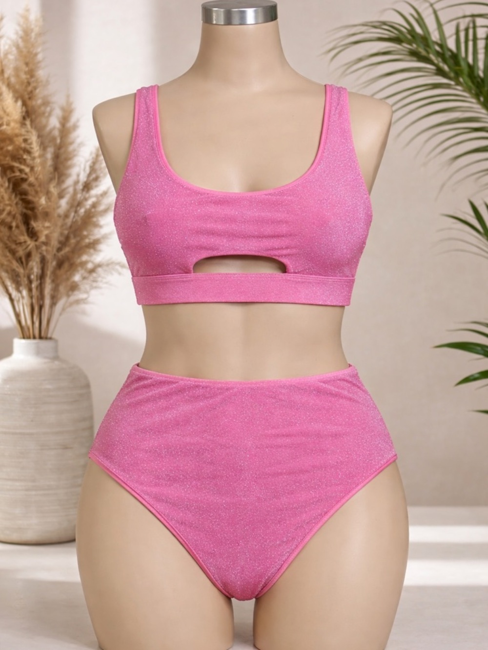 Berlook Pink Glitter Bikini US 24 Shimmer Cutout NWT E235